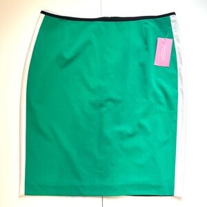 Isaac Mizrahi Green Black and White Pencil Skirt Size16 NWT Retro Preppy Formal